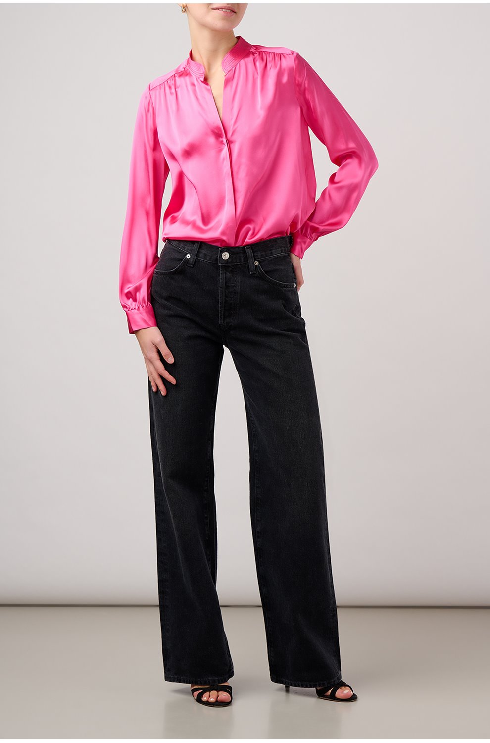 2023 must-have bianca band collar blouse in pink glo L'Agence